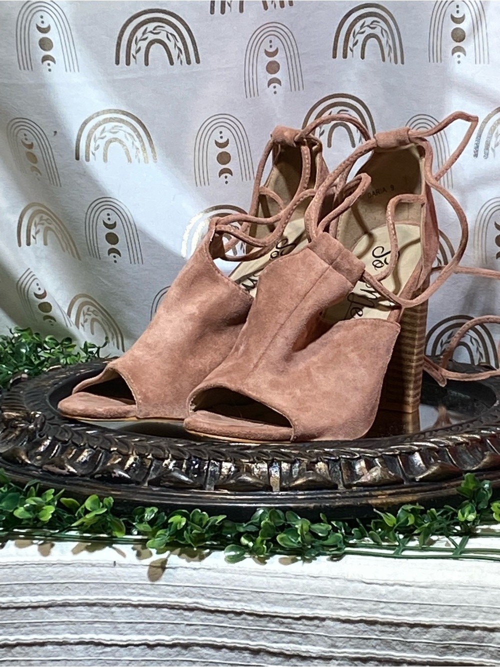 So Me Suede Lace-Up Open-Toe Block Heel Sandals - Dusty Rose